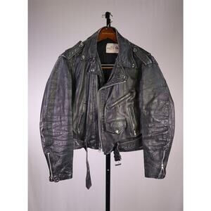 Sea Dream Leather Broken-In Black Asymmetrical Motorcycle Biker Jacket Short 42